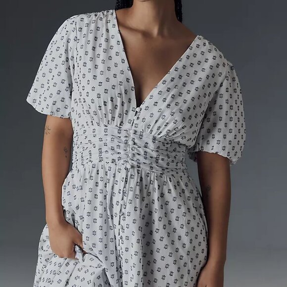 Anthropologie The Katerina Button-Front Dress Textured Edition White Cotton - Picture 5 of 15